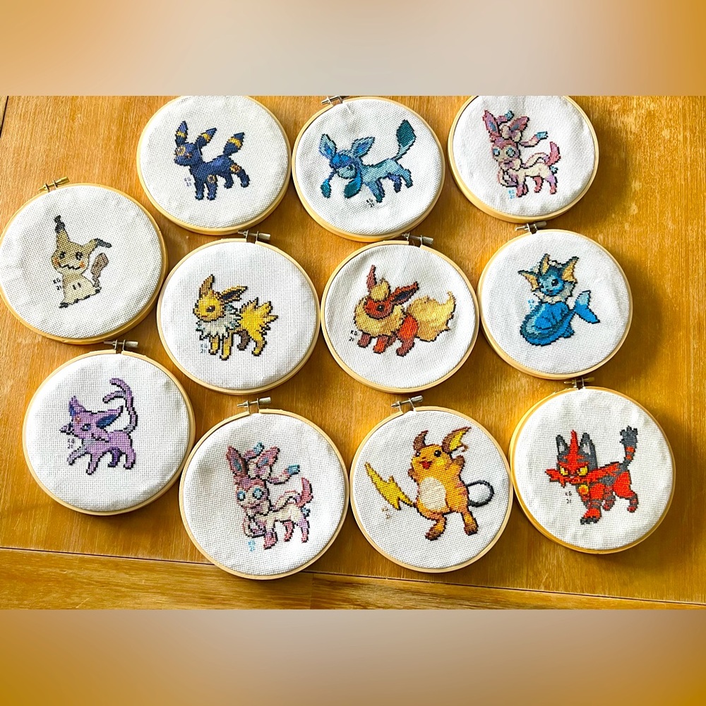 11 Pokémon framed ring cross stitch.